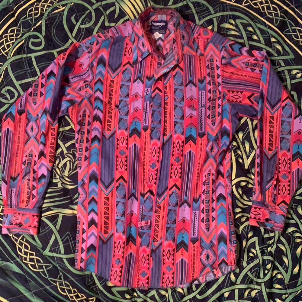 Colorful Western Cowboy Cut Button Down Long Sleeve Shirt 🔺🔹🤠